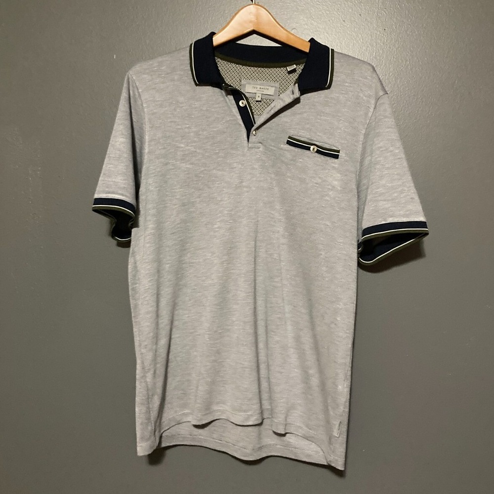 Ted Baker Polo Shirt Mens Size 5 XL Grey Golf Outdoors Preppy Comfort Cotton